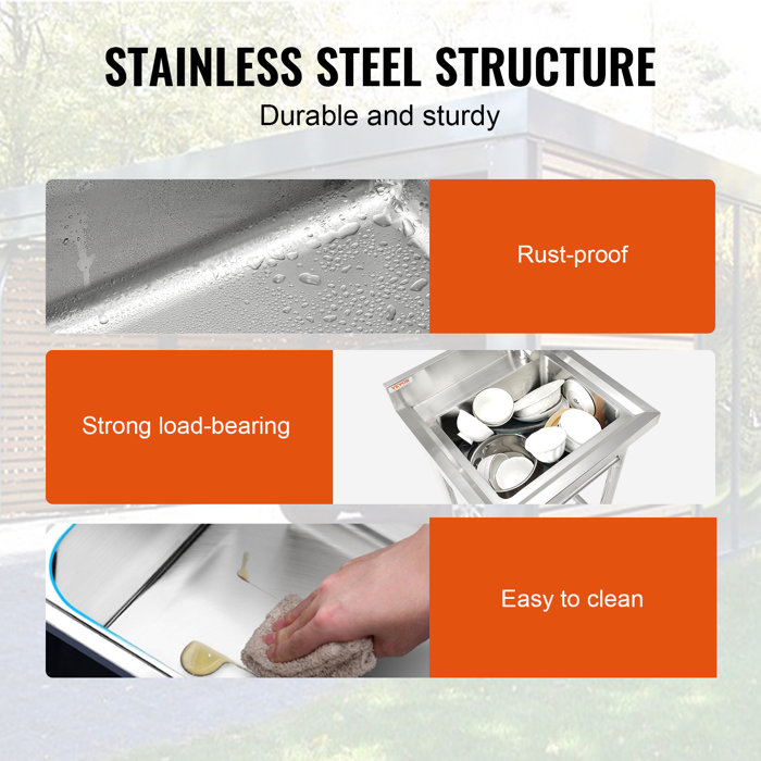 VEVOR 21.7'' L x 19.7'' W Silver Free Standing Laundry Sink with Faucet